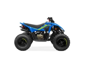 CFMOTO CFORCE 110 negro con detalles en azul, ATV juvenil de alto rendimiento y diseño atractivo.