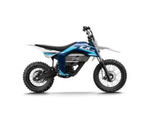 CFMOTO CX-5E YOUTH E-MX moto blanca y azul, moto eléctrica para jóvenes con diseño moderno y rendimiento confiable.