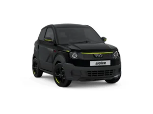 LIGIER MYLI R.EBEL X coche sin carnet negro con rayas amarillas metalizadas, diseño deportivo y elegante.
