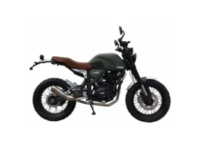 MITT DS 125 en color verde con asiento marrón, moto scrambler de estilo vintage con detalles modernos