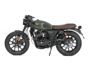 MITT LEGEND 125 en color negro, motocicleta café racer de estilo retro con motor de 124 cc y diseño clásico.