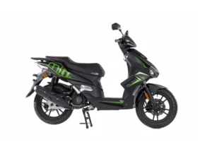 Moto MITT XRS 50125 negra con detalles verdes metálicos, diseño moderno y deportivo.